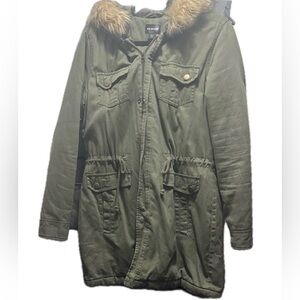 Joe Boxer Olive Utility Jacket with Faux Fur Trim